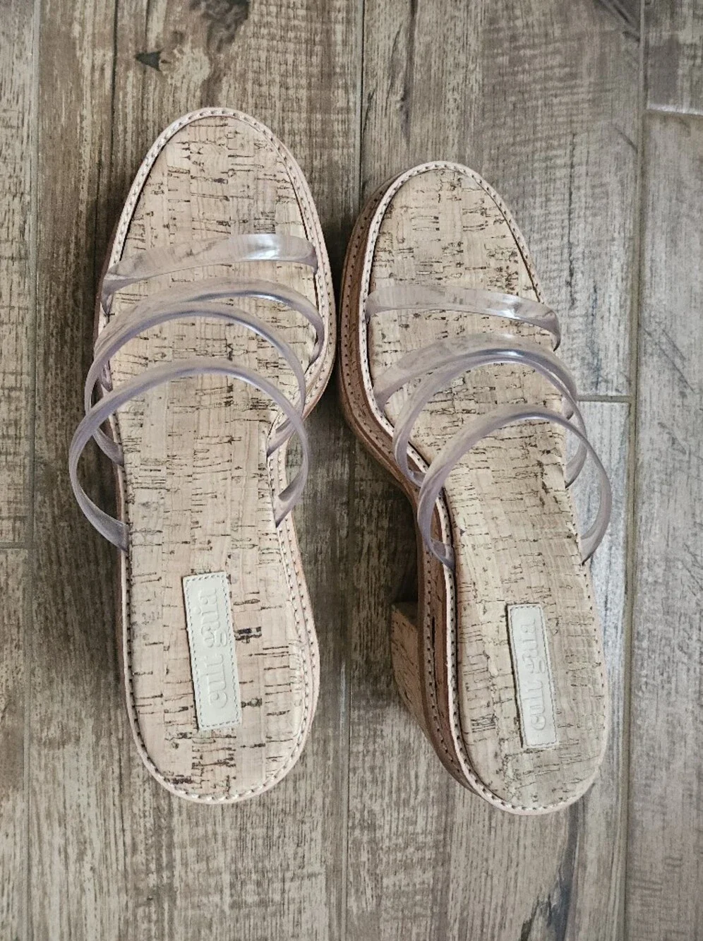 cult gaia sev cork platform clear straps, 39